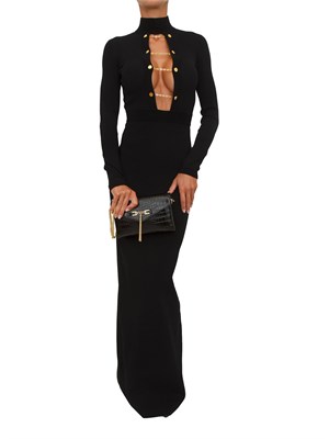 Abito lungo Elisabetta Franchi in maglia di viscosa nera con gemelli gioiello in DONNA