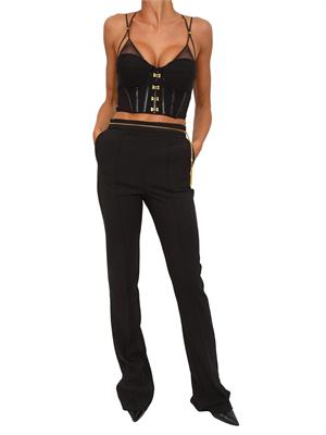 Pantaloni Elisabetta Franchi in crêpe nero con cintura gioiello in DONNA