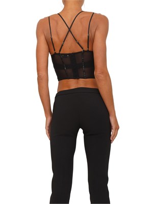 Top Elisabetta Franchi in neoprene nero con dettagli corsetto in DONNA