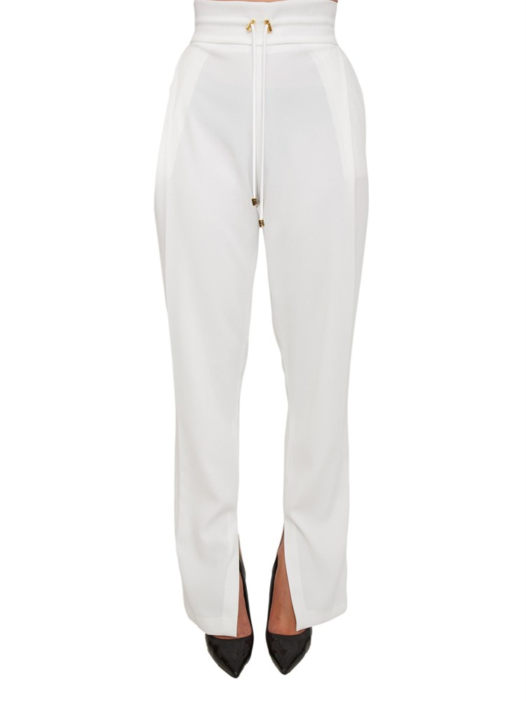 Pantaloni Elisabetta Franchi in crêpe avorio con coulisse