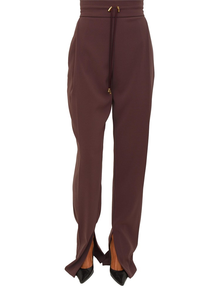 Pantaloni Elisabetta Franchi in crêpe bordeaux con coulisse