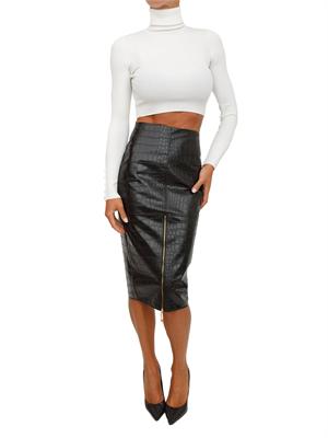 Gonna Elisabetta Franchi ecopelle nera con stampa cocco e zip oro in DONNA