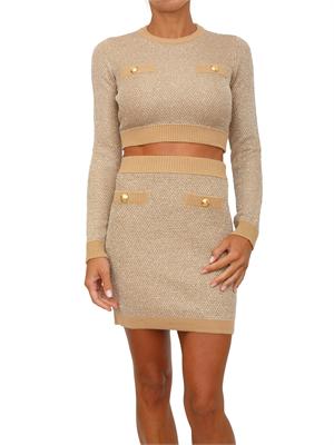 Top Elisabetta Franchi in maglia cammello con paillettes in DONNA