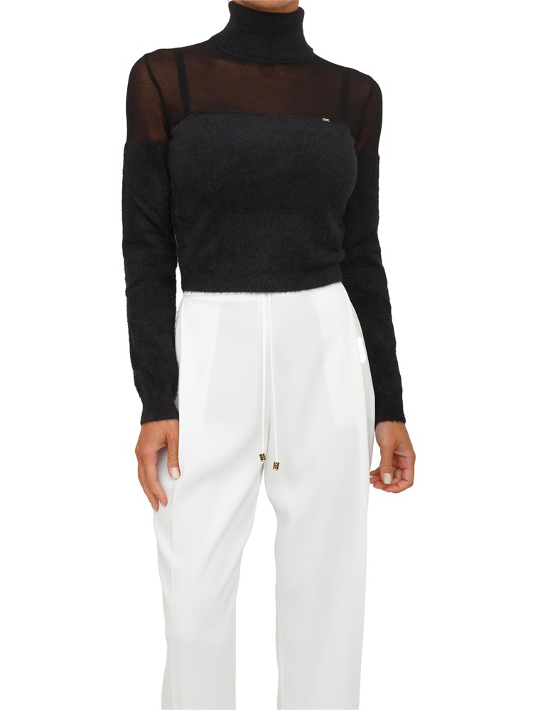 Dolcevita Elisabetta Franchi in maglia nera con logo gioiello