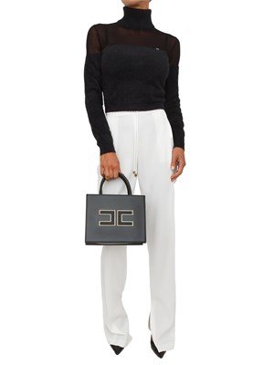 Dolcevita Elisabetta Franchi in maglia nera con logo gioiello in DONNA