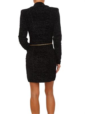 Abito Elisabetta Franchi in ciniglia bouclÉ nero con cintura gioiello in DONNA