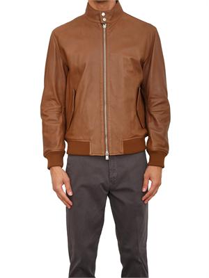 Giubbino uomo Boss in pelle marrone cognac in UOMO