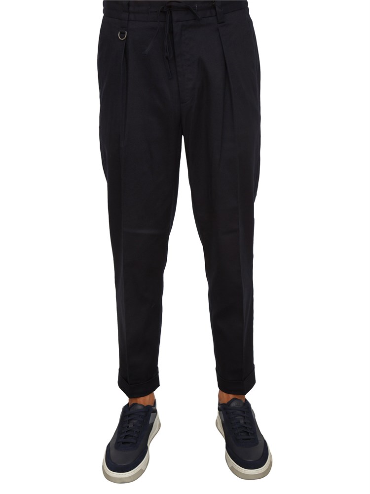 Pantalone chino Paolo Pecora in gabardina blu con coulisse