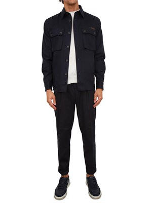 Pantalone chino Paolo Pecora in gabardina blu con coulisse in UOMO