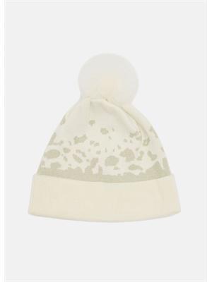 Berretto Liu Jo in viscosa lurex avorio motivo animalier e pompon in DONNA