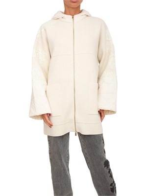 Cappotto Blugirl in lana avorio e duchesse con ricamo e cristalli in DONNA