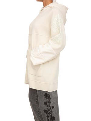 Cappotto Blugirl in lana avorio e duchesse con ricamo e cristalli in DONNA