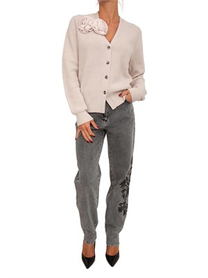Cardigan Blugirl in lana cipria con rosa removibile in DONNA