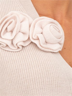 Cardigan Blugirl in lana cipria con rosa removibile in DONNA