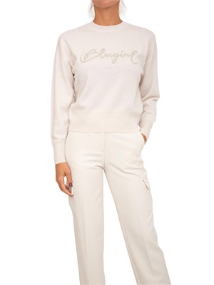 Maglia Blugirl in lana e cachemire avorio logo cristalli in DONNA