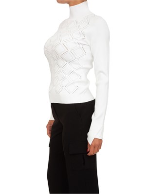 Maglia lupetto Blugirl in viscosa punzonata bianca con strass in DONNA
