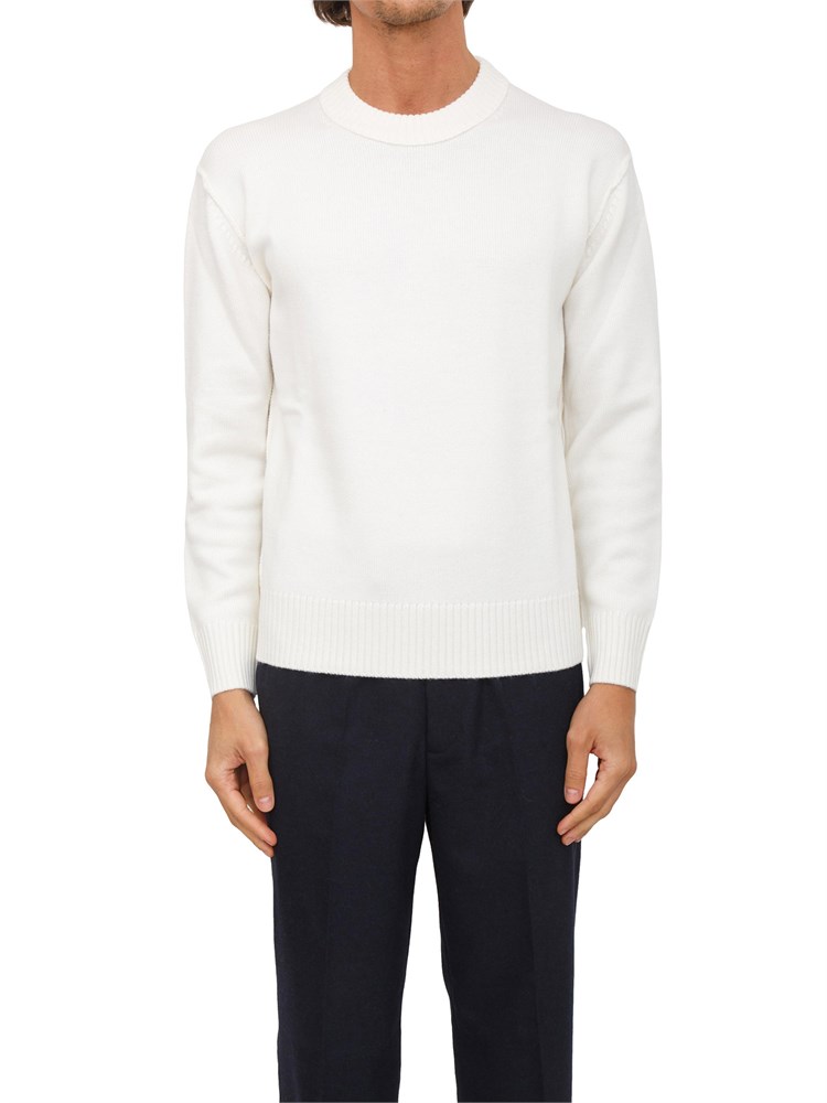 Maglia girocollo Paolo Pecora in lana merino bianca