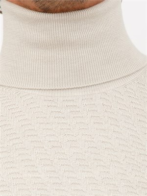 Maglia lupetto Paolo Pecora in lana panna con lavorazione wave in UOMO