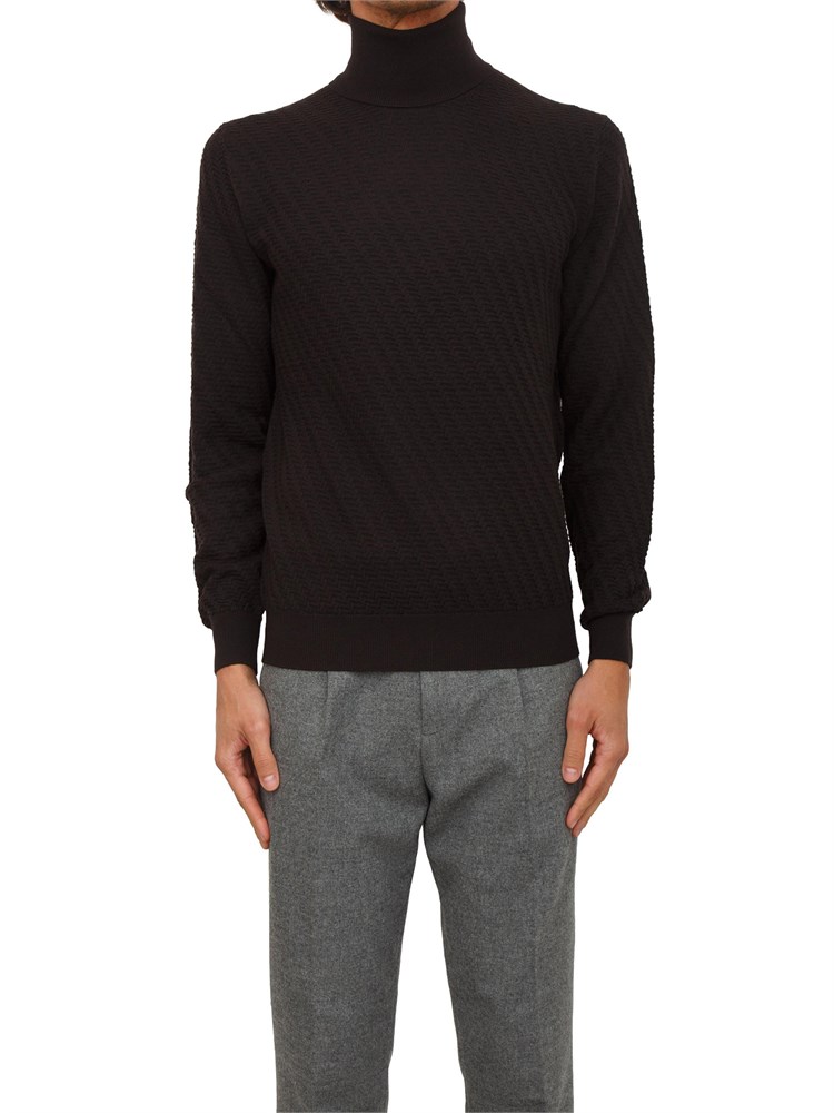 Maglia lupetto Paolo Pecora in lana marrone con lavorazione wave