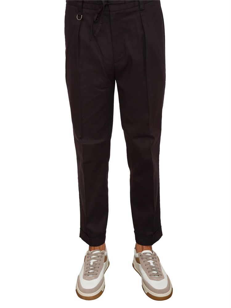Pantalone chino Paolo Pecora in gabardina marrone con coulisse