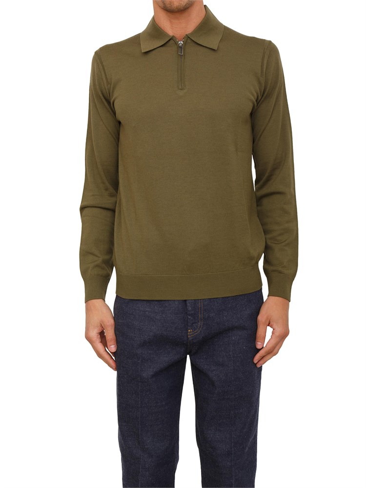 Maglia polo mezza zip Paolo Pecora in lana verde