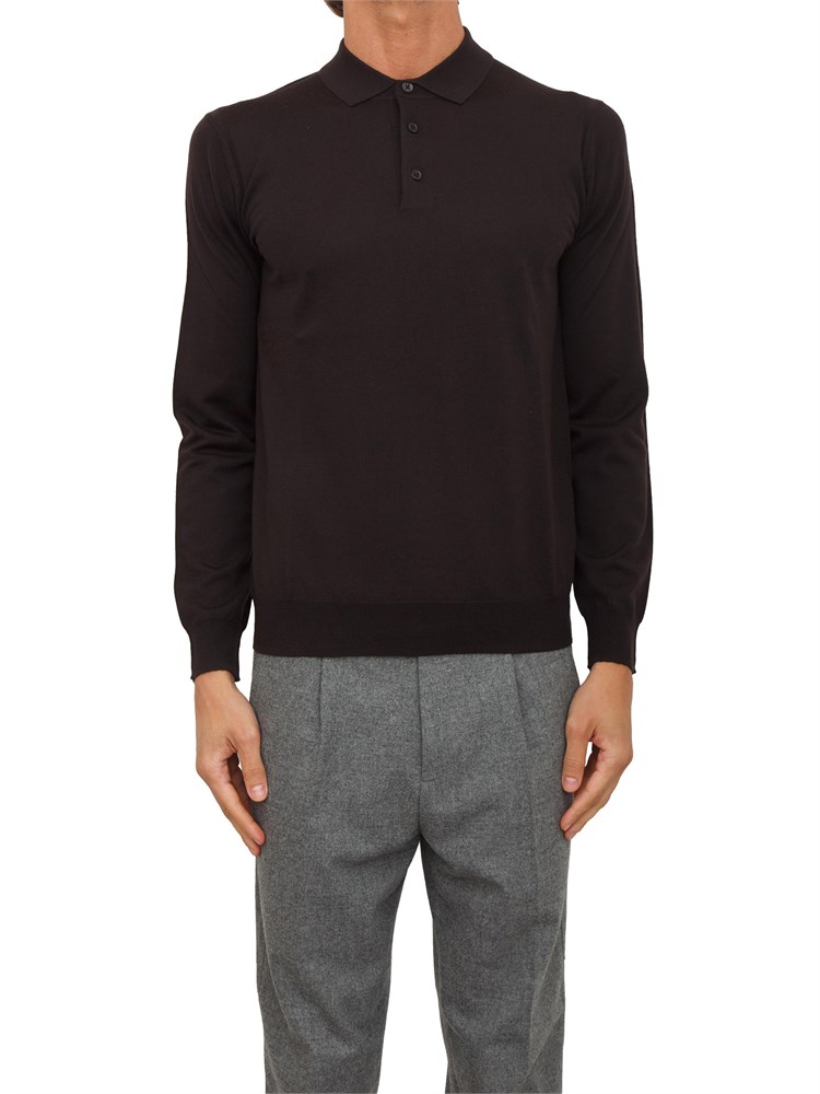 Maglia polo Paolo Pecora in lana merino marrone