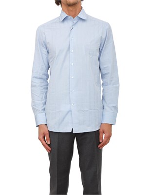 Camicia Etro uomo in cotone azzurro ricami Paisley tono su tono in UOMO