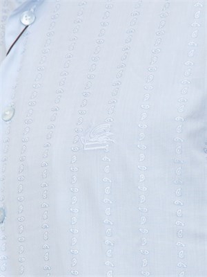 Camicia Etro uomo in cotone azzurro ricami Paisley tono su tono in UOMO