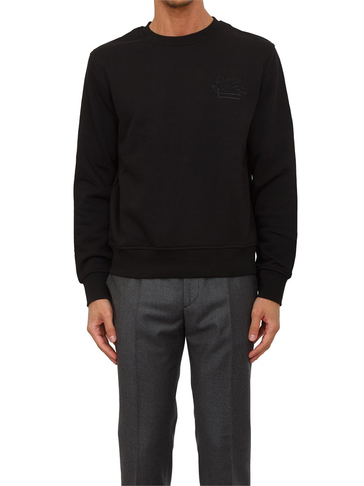 Felpa girocollo Etro uomo in cotone nero con logo