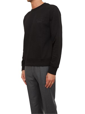 Felpa girocollo Etro uomo in cotone nero con logo in UOMO