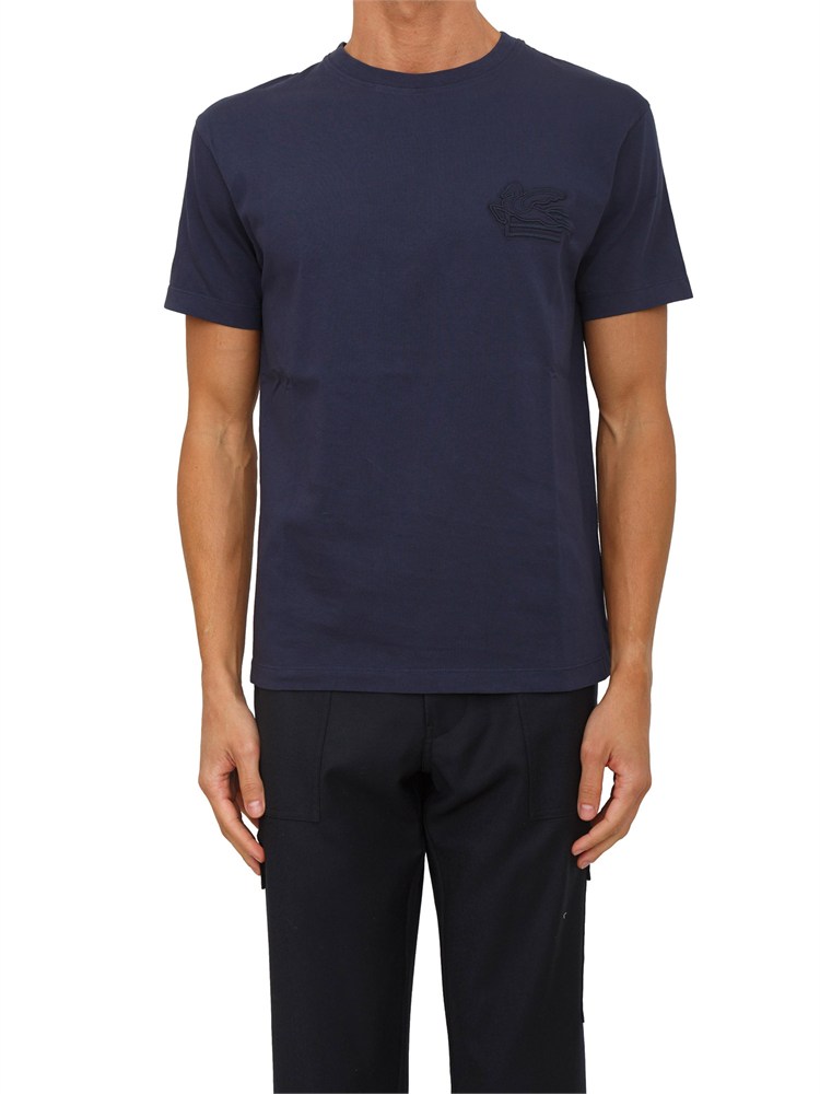 T-shirt girocollo Etro uomo in cotone blu con logo