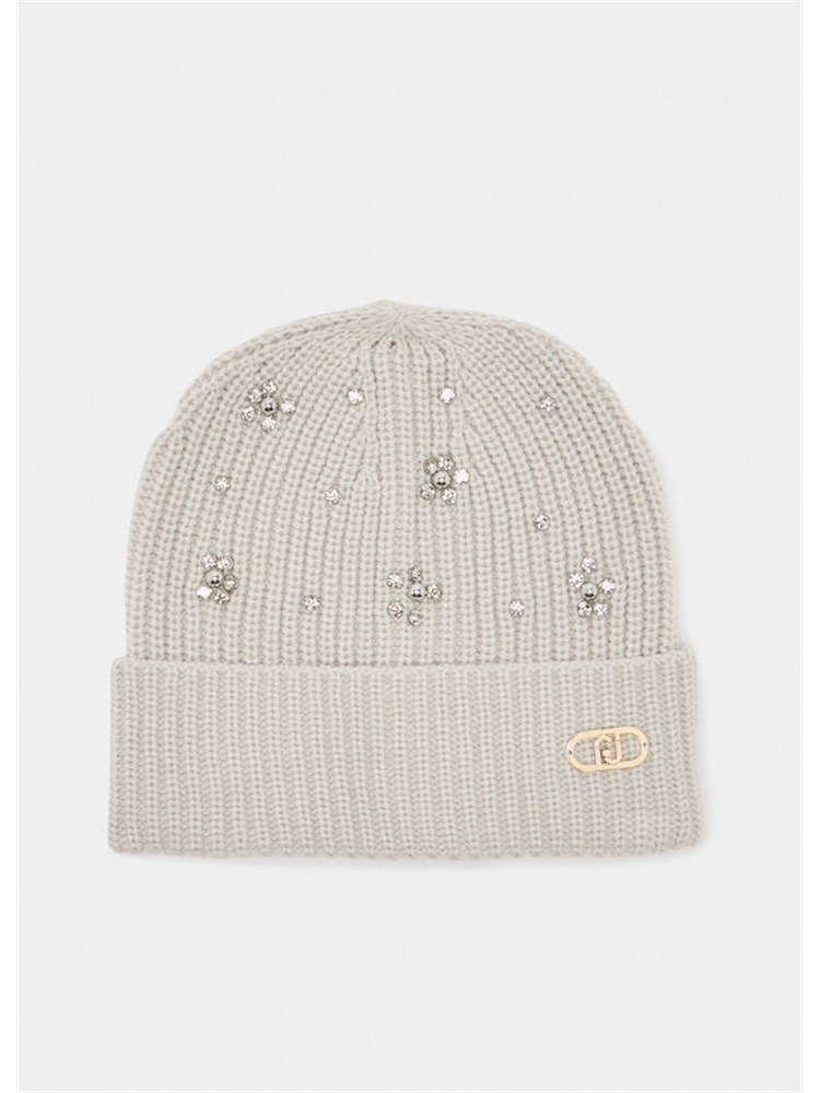 Berretto beanie Liu Jo grigio con strass e perle