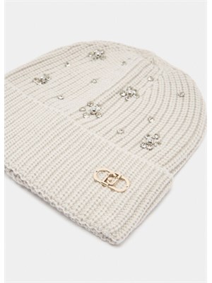 Berretto beanie Liu Jo grigio con strass e perle in DONNA