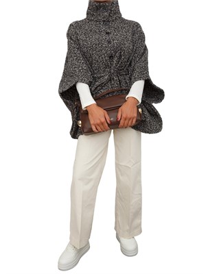 Poncho Liu Jo donna in tessuto chevron blu con cintura e spilla gioiello in DONNA