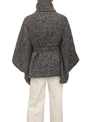 Poncho Liu Jo donna in tessuto chevron blu con cintura e spilla gioiello in DONNA