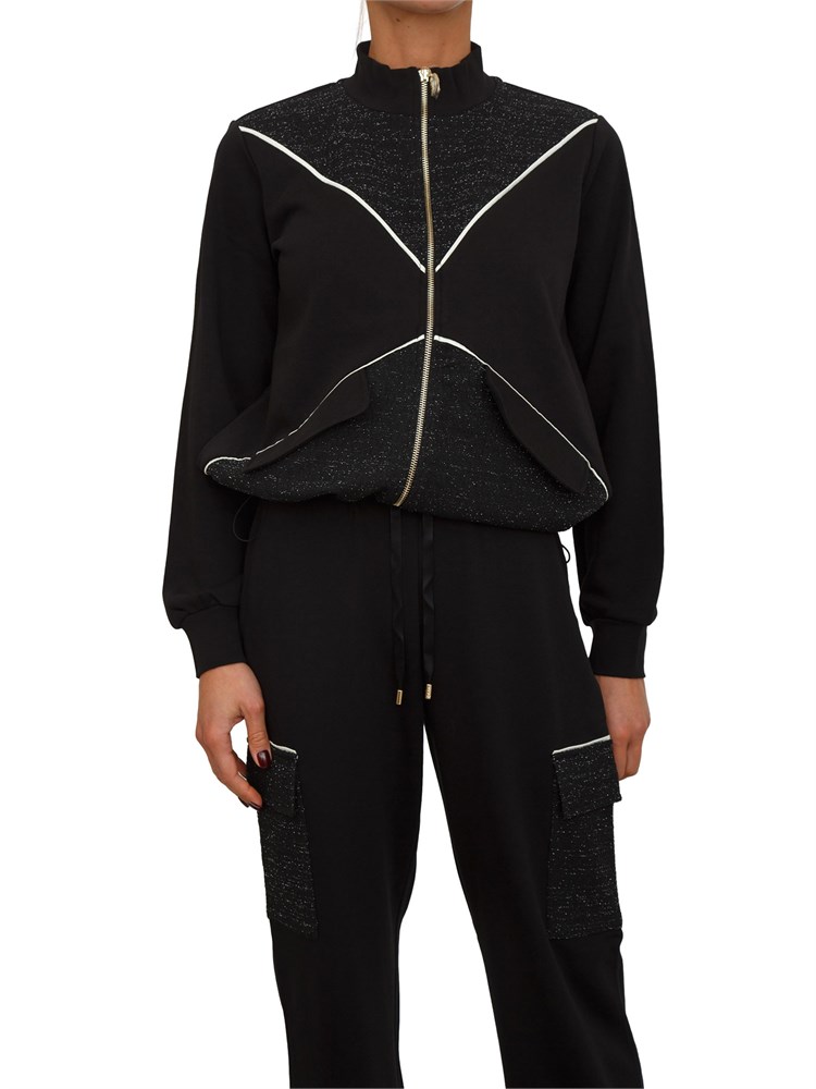 Felpa full zip Liu Jo donna in misto cotone nero con inserti lurex