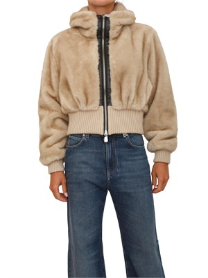 Bomber Pinko in tessuto effetto pelliccia beige in DONNA