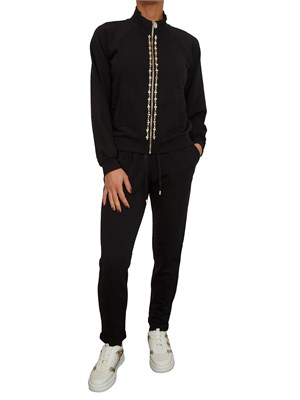 Felpa full zip Liu Jo donna in misto cotone nero con strass in DONNA