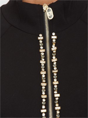 Felpa full zip Liu Jo donna in misto cotone nero con strass in DONNA