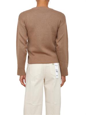 Maglia Liu Jo donna in lana beige con logo jacquard strass e borchie in DONNA