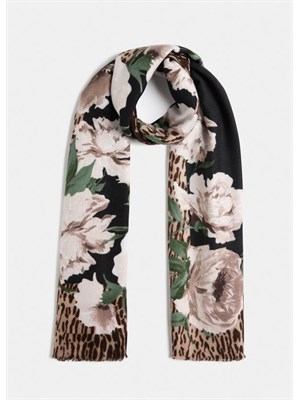 Stola Liu Jo in viscosa con stampa animalier floreale nera in DONNA