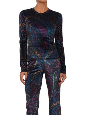 Top Etro donna in ciniglia blu con Paisley multicolor all over in DONNA