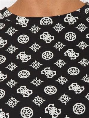 T-shirt Guess Jeans donna in cotone organico nero logo all over in DONNA