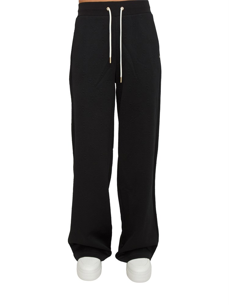 Pantalone jogging Guess Jeans donna in cotone nero logo jacquard