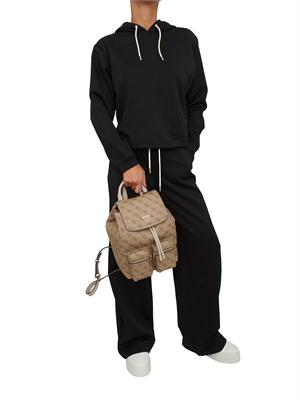 Pantalone jogging Guess Jeans donna in cotone nero logo jacquard in DONNA