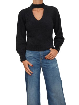 Maglia cropped Guess Jeans in filato fuzzy nero in DONNA
