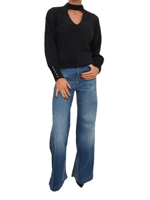 Maglia cropped Guess Jeans in filato fuzzy nero in DONNA