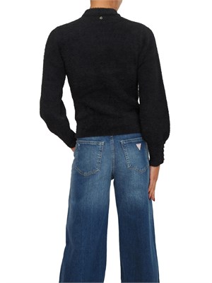 Maglia cropped Guess Jeans in filato fuzzy nero in DONNA