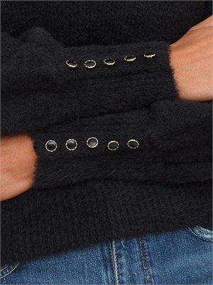 Maglia cropped Guess Jeans in filato fuzzy nero in DONNA
