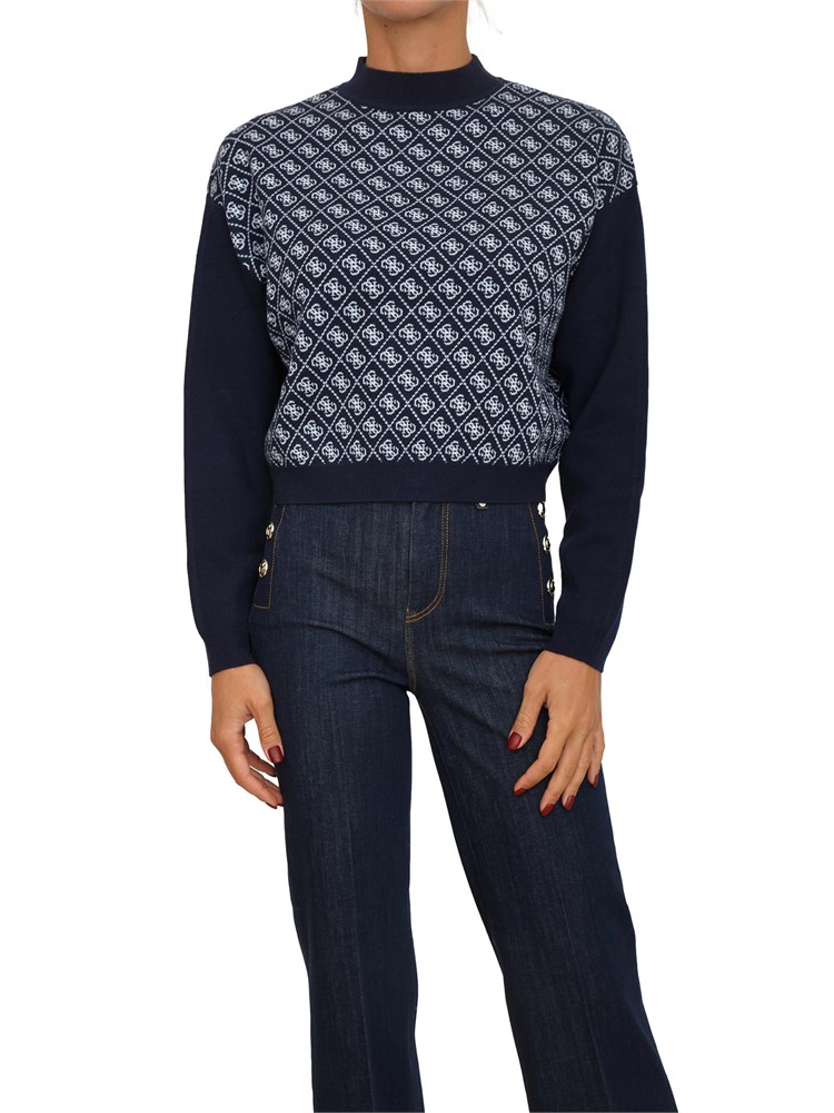 Maglia Guess Jeans donna in misto lana blu logo all over